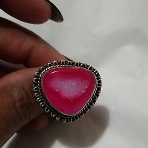 925 Pink Druzy Quartz Ring